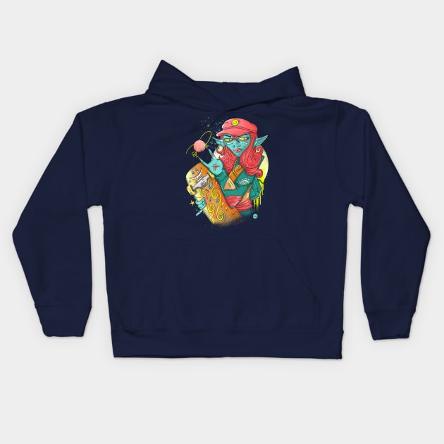 Skate Girl in Cosmic Universe Kids Hoodie by FerMinem